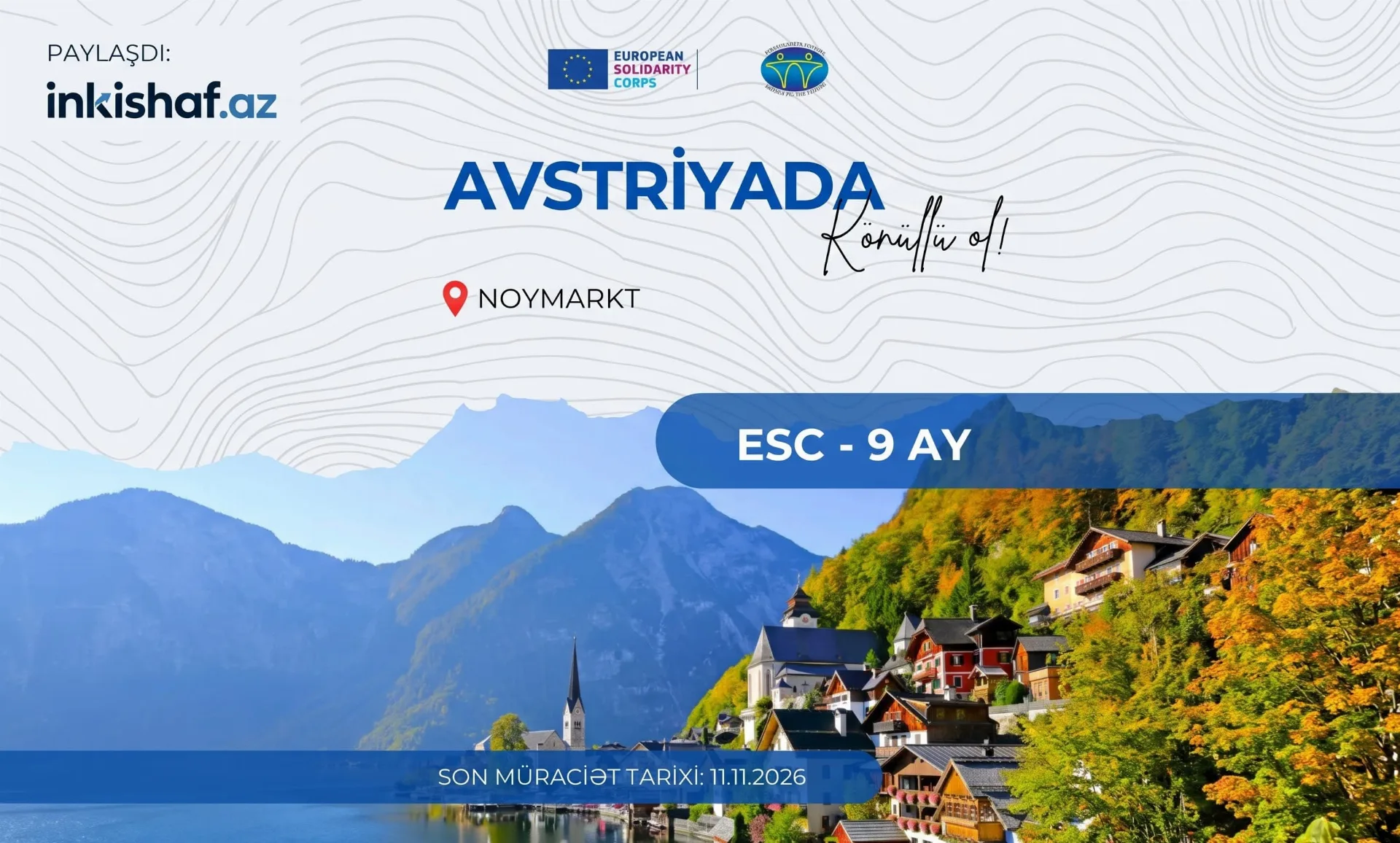 Avstriyada Avropa Həmrəylik Korpusu #ESC fərdi könüllülük layihəsinə iştirakçılar axtarılır! 
