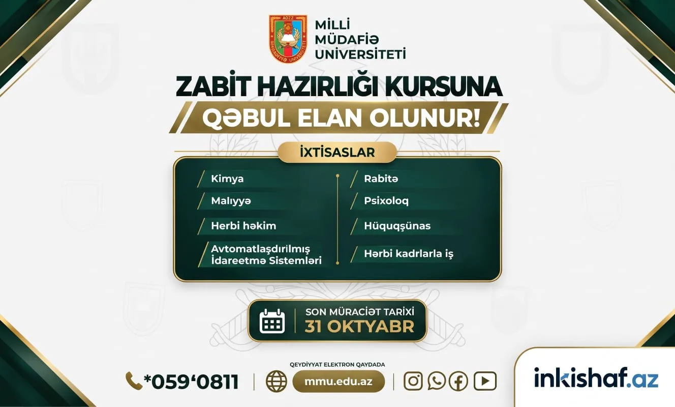 Milli Müdafiə Universiteti “Zabit hazırlığı kursu”na qəbul elan edir